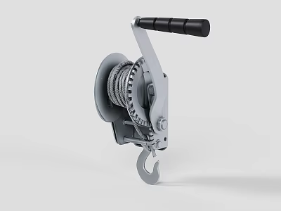 Durable Manual Winch Featuring Black Handle Metal Drum Gear And Hook 3d model