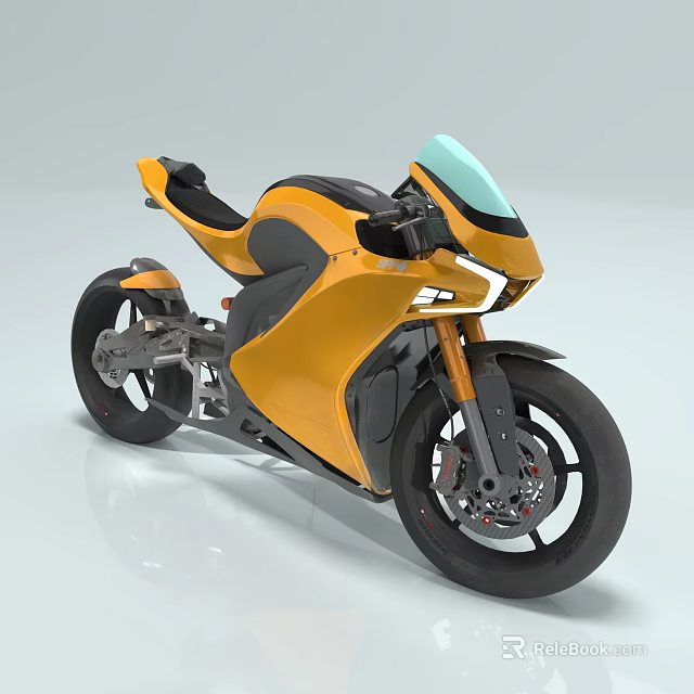 Yellow And Black Futuristic Motorcycle With Sleek Modern Design And Teal Windshield 3d model 