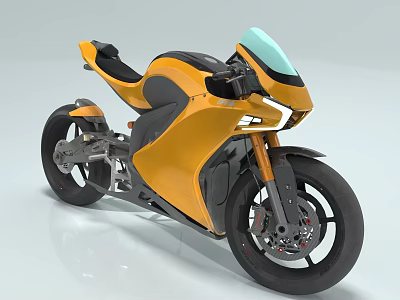 Yellow And Black Futuristic Motorcycle With Sleek Modern Design And Teal Windshield 3d model