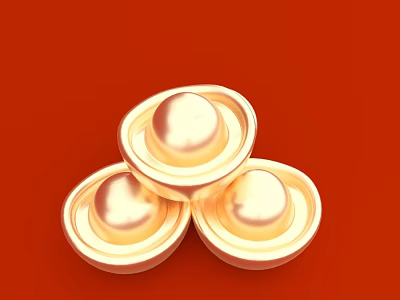 Three Glossy Golden Dome Shaped Landscape Sculptures On Red Background 3d model