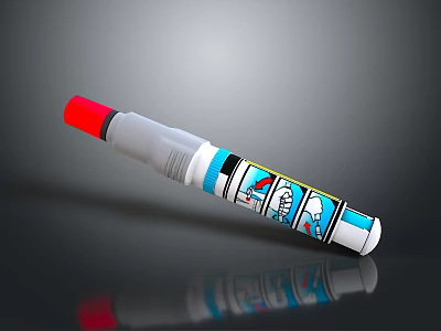 Colorful Cartoon Pattern Marker Pen With Red Cap And White Body For Writing 3d model