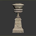 Stone Carved Intricate Decorative Pillar With Round Top Bowl And Square Base