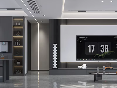 Modern Minimalist Living Dining Room Interior With TV Wall And Decorative Lighting 3d model