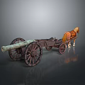 Ancient Historical Weapon Cannon On Horse Drawn Wooden Cart Vintage Design