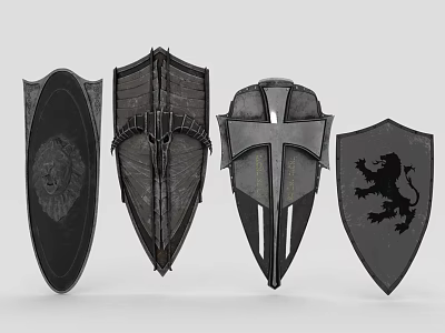 Medieval Weapons Shields With Different Designs Lion Emblem And Cross Patterns 3d model