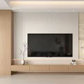Modern TV Background Wall Design With White Wall Wooden TV Cabinet Vase And Decorative Art