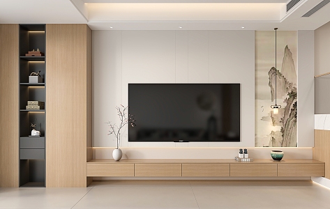 New Chinese TV background wall TV wall 3d model