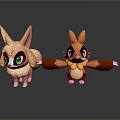 Cute Beige Brown Yellow Animal Cartoon Characters With Big Ears Green Eyes And Open Arms