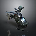 Green Silver Space Mission Helicopter With Rotors And Advanced Equipment