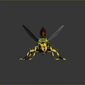 3D Rendered Insect Model with Yellow Black Body Green Transparent Wings and Red Structures