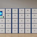 Smart Storage Lockers In Organized Row With Digital Screen And Numbered Compartments 3d model