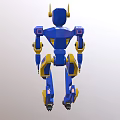 Blue And Yellow Mechanical Robot Character With Futuristic Design Standing Pose