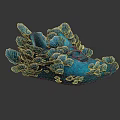 Blue Decorative Shoes With Coral Like Petals Design Artistic Glossy Finish On Dark Background