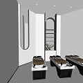 Elegant Beauty Hair Salon Interior Featuring White Curved Design Yellow Accent Mirrors Plants And Seating