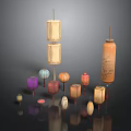 Traditional Colorful Decorative Lanterns With Various Sizes And Artistic Patterns