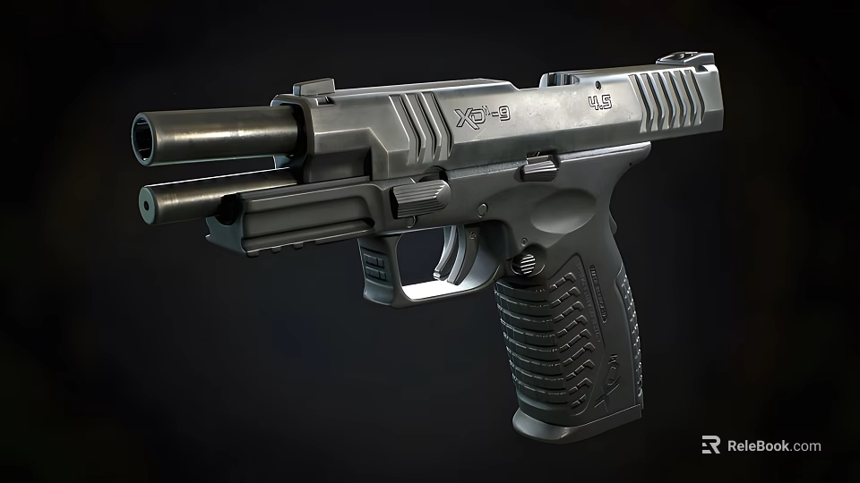 Black Double Barrel ASP Weapon Featuring Textured Grip and Modern Design 3d model 