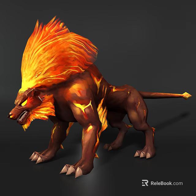 Fiery Lion Game Character With Flaming Mane And Lava Like Skin 3d model 