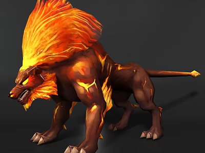 Fiery Lion Game Character With Flaming Mane And Lava Like Skin 3d model