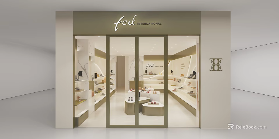 FCD International Mall Shop With Well Lit Interior Display Shelves And Shoes Bags On 3d model 