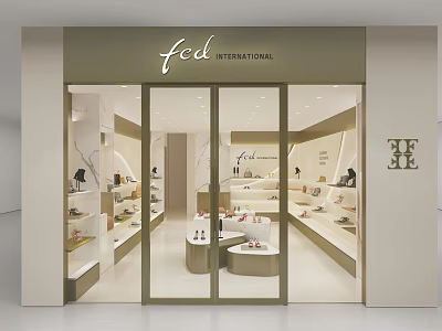 FCD International Mall Shop With Well Lit Interior Display Shelves And Shoes Bags On 3d model