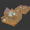 Log Cabin 3D Model Design With Two Story Structure Balcony Windows And Interior Layout 3d model