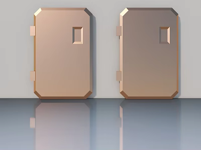 Modern Metallic Swing Door With Symmetric Geometric Frame And Square Panel Design 3d model