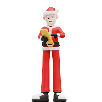 Santa Claus Game Movie Character Standing In Red Outfit Holding Yellow Book 3d model