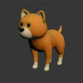 3D Model of Cartoon Dog Character in Orange Standing Pose on Dark Background with Reflection