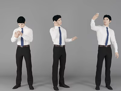 Men In White Shirts Blue Ties And Black Pants With Different Gestures 3d model