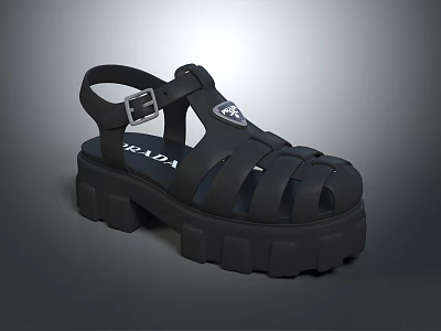 Prada Black Chunky Platform Sandals Featuring Braided Upper And Buckle Strap 3d model