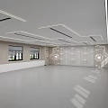 School Modern Classroom With Open Ceiling Blackboard Whiteboard Wooden Walls And Windows
