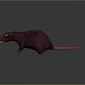 3D Purple Rat Character With Red Eyes Yellow Teeth Pink Ears Tail On Gray Background