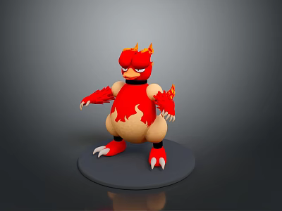 Fierce Red And Yellow Animal Character With Horns And Claws 3D Model In Standing Pose 3d model