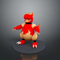 Fierce Red And Yellow Animal Character With Horns And Claws 3D Model In Standing Pose