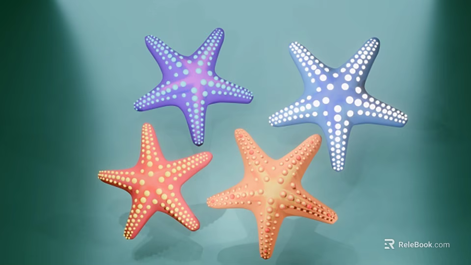 Vibrant Marine Sea Stars With Colorful Spots And Various Hues In Underwater Scene 3d model 