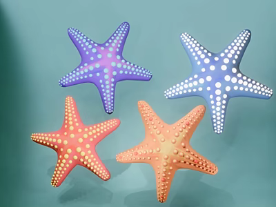Vibrant Marine Sea Stars With Colorful Spots And Various Hues In Underwater Scene 3d model