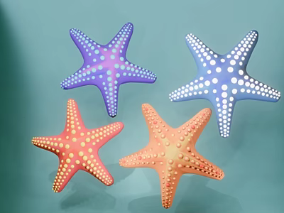 Vibrant Marine Sea Stars With Colorful Spots And Various Hues In Underwater Scene 3d model