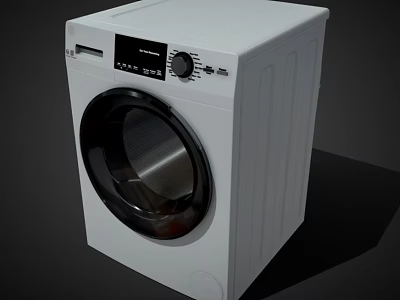 White Front Load Washing Machine With Digital Control Panel And LED 3d model
