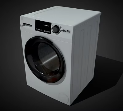 White Front Load Washing Machine With Digital Control Panel And LED 3d model
