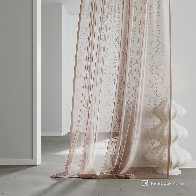 Sheer Pastel Pink Curtain With Circular Geometric Pattern For Modern Interior Decor 3d model 