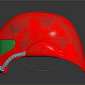 Red Metallic Helmet With Green Visor And Sleek Silver Accents