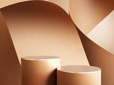 Commercial Equipment Dual Display Stands With Modern Cylindrical Beige Textured Design 3d model