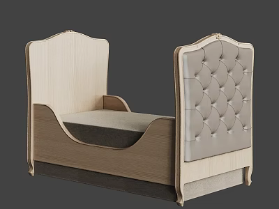 Single Bed With Light Wooden Frame And Tufted Gray Upholstered Headboard 3d model