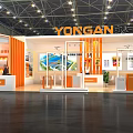 YONGAN Exhibition Booth With Orange And White Modern Design Display Shelves And Reception Counter