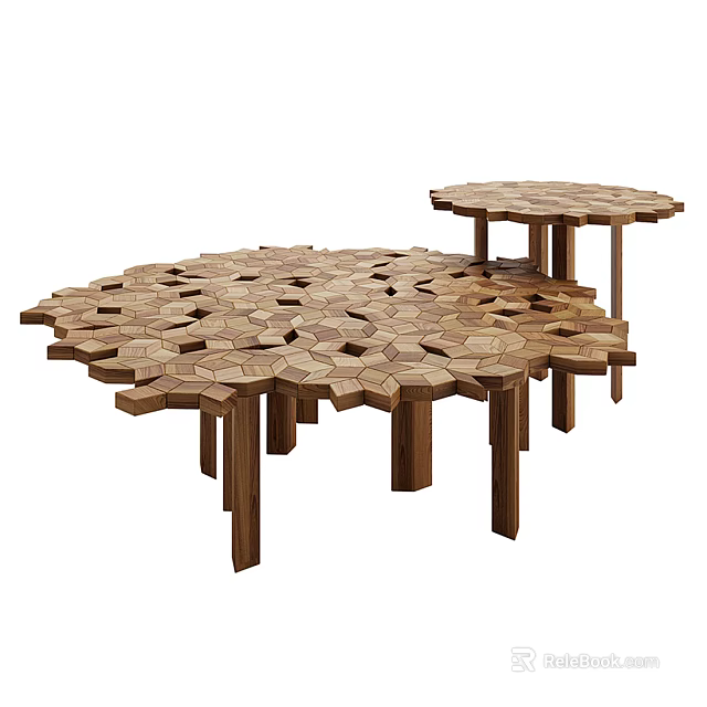 Wooden Coffee Tables With Geometric Hexagonal Pattern For Modern Living Room Interior 3d model 