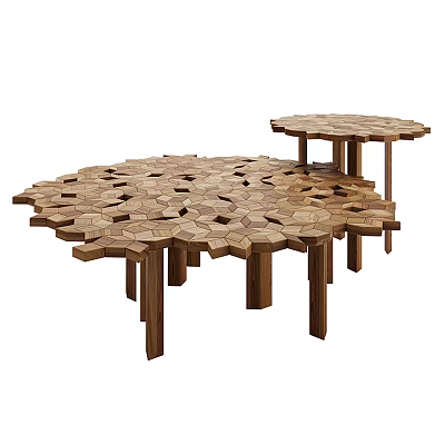 Wooden Coffee Tables With Geometric Hexagonal Pattern For Modern Living Room Interior 3d model