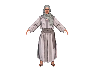 Woman Standing in Traditional Robe with Headscarf Belt and Bare Feet 3d model