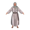 Woman Standing in Traditional Robe with Headscarf Belt and Bare Feet
