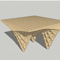 Modern Wooden Geometric Structure With Grid Design And Triangular Base Support