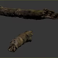 Crossed Wooden Logs With Natural Texture And Moss On Dark Background
